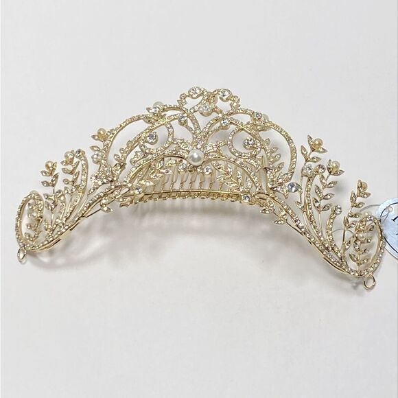 Homa Bridal 250 Crystal Gold Bridal Tiara Headpiece Hair Jewelry Wedding